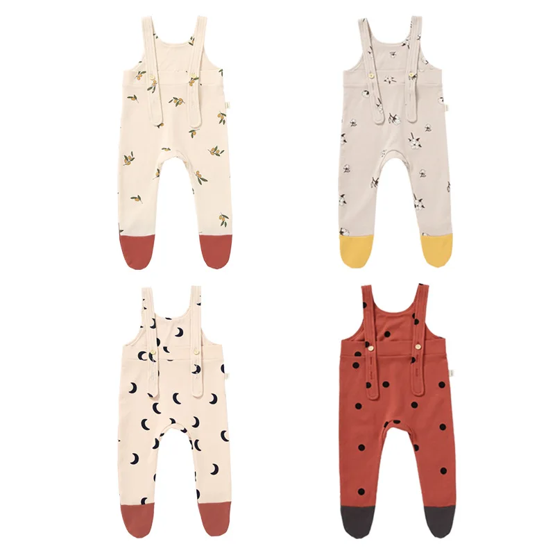 

Newborn Baby Casual Rompers 2021 New Fashion Infant Fall Bodysuits Toddler Floral Dots Print Clothes Boys Girls Strap Clothing