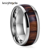 dome band tungsten carbide rings men women party jewelry real wood inlay with 8mm