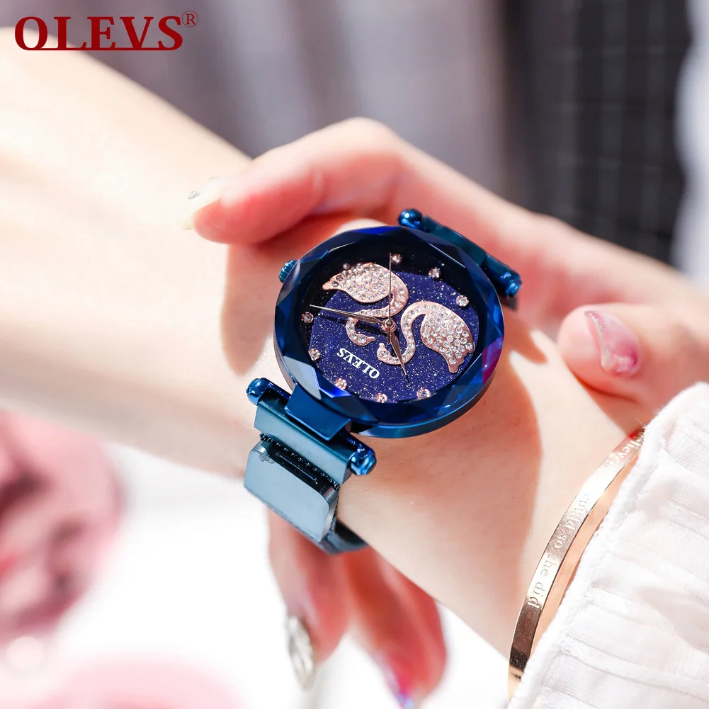 

CW2145 повседневная женская обувь Романтический Звездное небо наручные часы кожи со стразами, дизайнерские женские часы