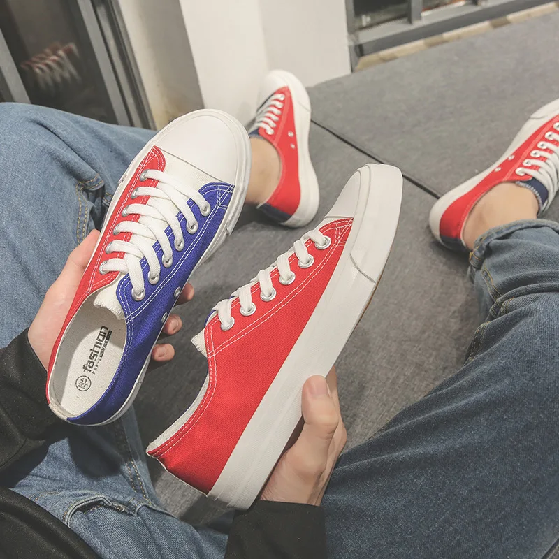 

2019 mens mixed colors canvas flats shoes mens student street lightweight shoes fashion casual breathable sneaker A287