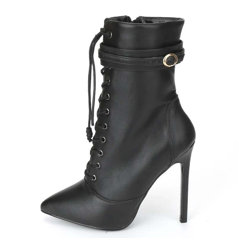 

jialuowei Women Boots 12CM High Heels Sexy Fetish Pointed Toe Ankle Boots Ladies Shoes Botas Mujer Plus size