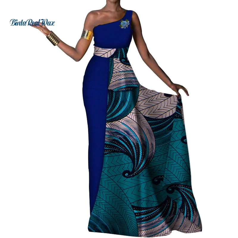 Женское платье с открытым плечом длинное вечернее Африканским принтом Дашики