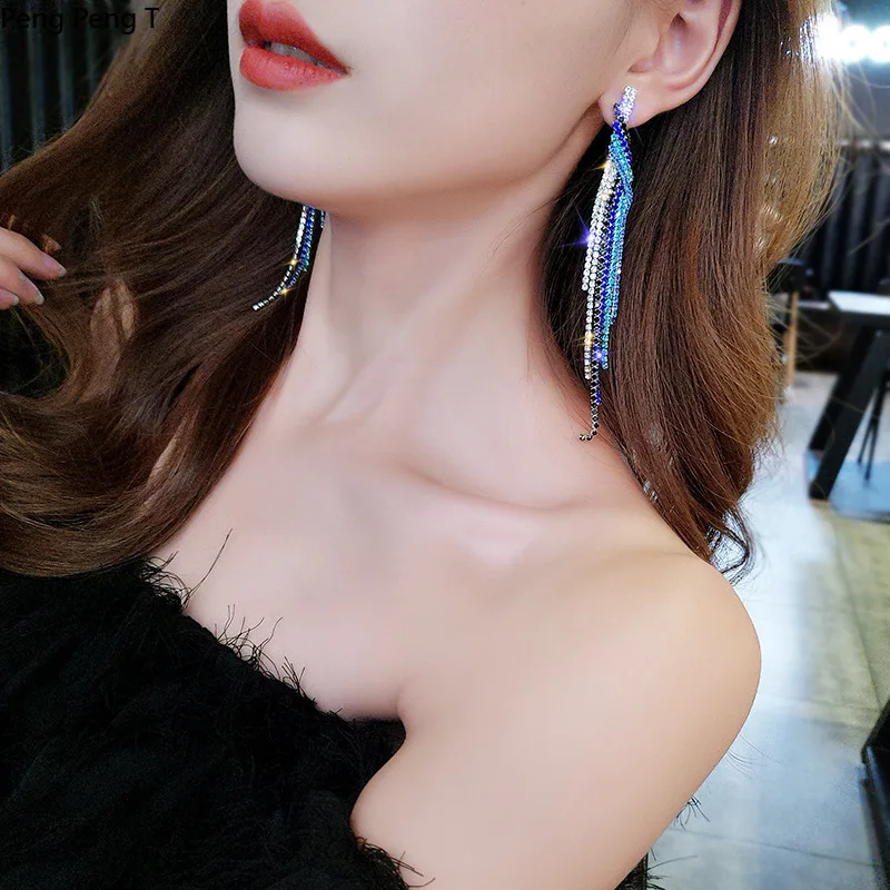 

2021 темпераментные синие длинные серьги-кисточки в стиле знаменитостей, модные Универсальные серьги для вечеринки