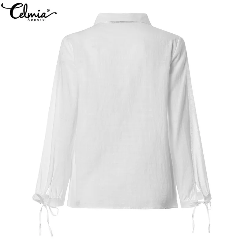 S-5XL, женские блузки, винтажные, хлопковые топы, cellumia,, Осенние, с длинным рукавом, женские рубашки, с отворотом, на шее, повседневные, на пуговицах, свободные, одноцветные, блузы