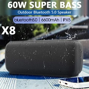 x8 60w portable bluetooth speaker high power waterproof dsp bass column outdoor music center tws subwoofer soundbar support tf free global shipping