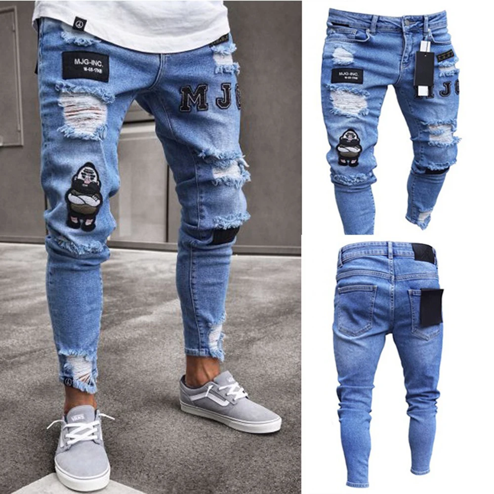 3 вида стилей мужские эластичные рваные обтягивающие байкерские джинсы с