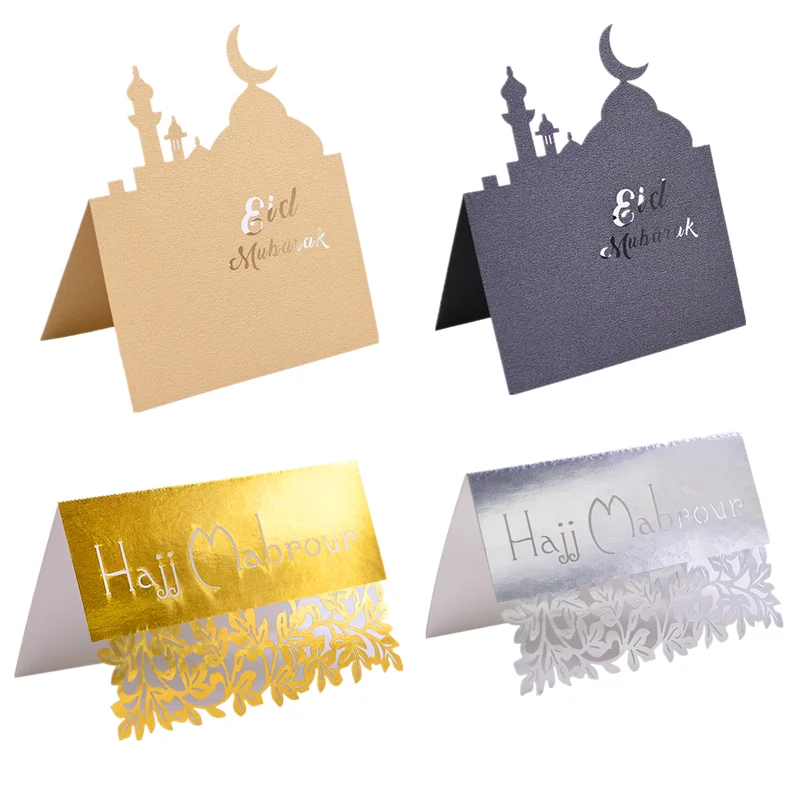 

10/20/30/50 Pcs Eid Mubarak Card Golden Silver Table Seating Cards Eid Ramadan Party Decor Invitations Reception Tables Supplies