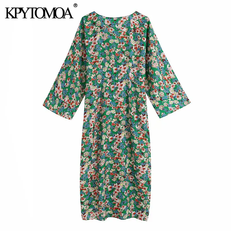 

KPYTOMOA женское 2021 шикарное модное Цветочное платье миди с разрезом на подоле винтажное платье с длинным рукавом и открытой спиной на молнии ж...