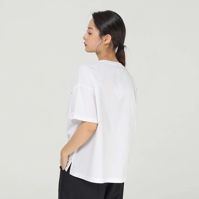 

CHICEVER Casual T Shirt For Women O Neck Short Sleeve Patchwork Designer Loose Oversized High Street T Shirts Female 2021 Summer