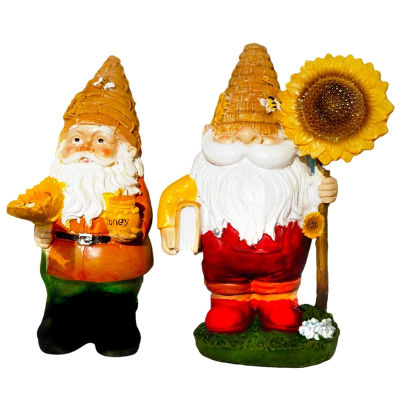 

2 Pcs Beehive Garden Gnome Figurine, Polyresin Statue For Lawn Ornaments, Indoor Or Outdoor Decoration Warm Garden Gifts