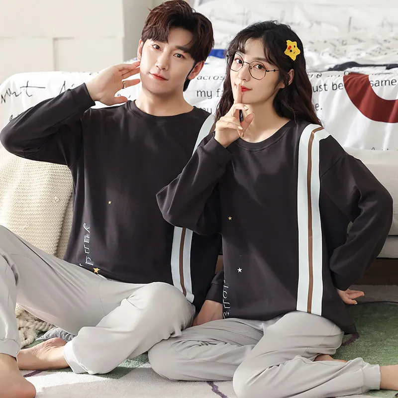 Новинка 2021 осенне-зимние хлопковые Пижамные комплекты для влюбленных стильная