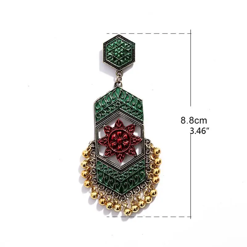 

Vintage Ethnic Jewelry Indian Jhumka Bell Tassel Multi Color Drop Earrings Women 6XDA
