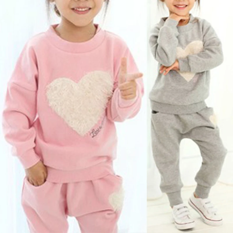 

Kids Clothes Girls Heart Printed O Neck Long Sleeve Sweatshirt and Casual Pants Children's Clothing Outfits