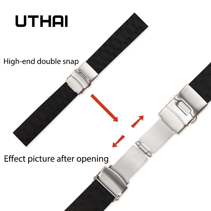 UTHAI P34 мягкий силиконовый ремешок 16 мм 18 20 22 24 для часов спортивный