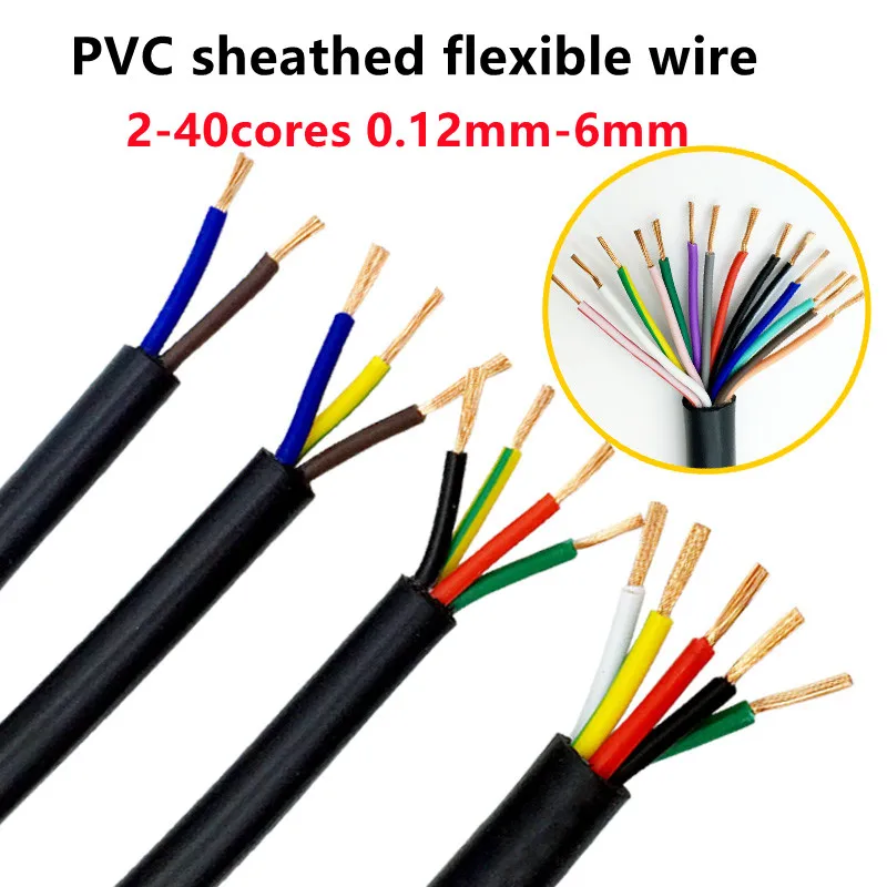 26 24 22 20AWG 2 3 4 5 6 10 8 12 14 16 core PVC sheathed copper wire conductor electric RVV cable black soft sheathed wire