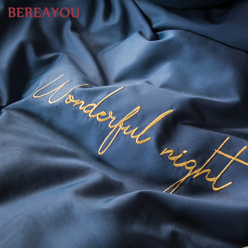 Роскошные постельные принадлежности хлопок сатин 60S домашний текстиль синий