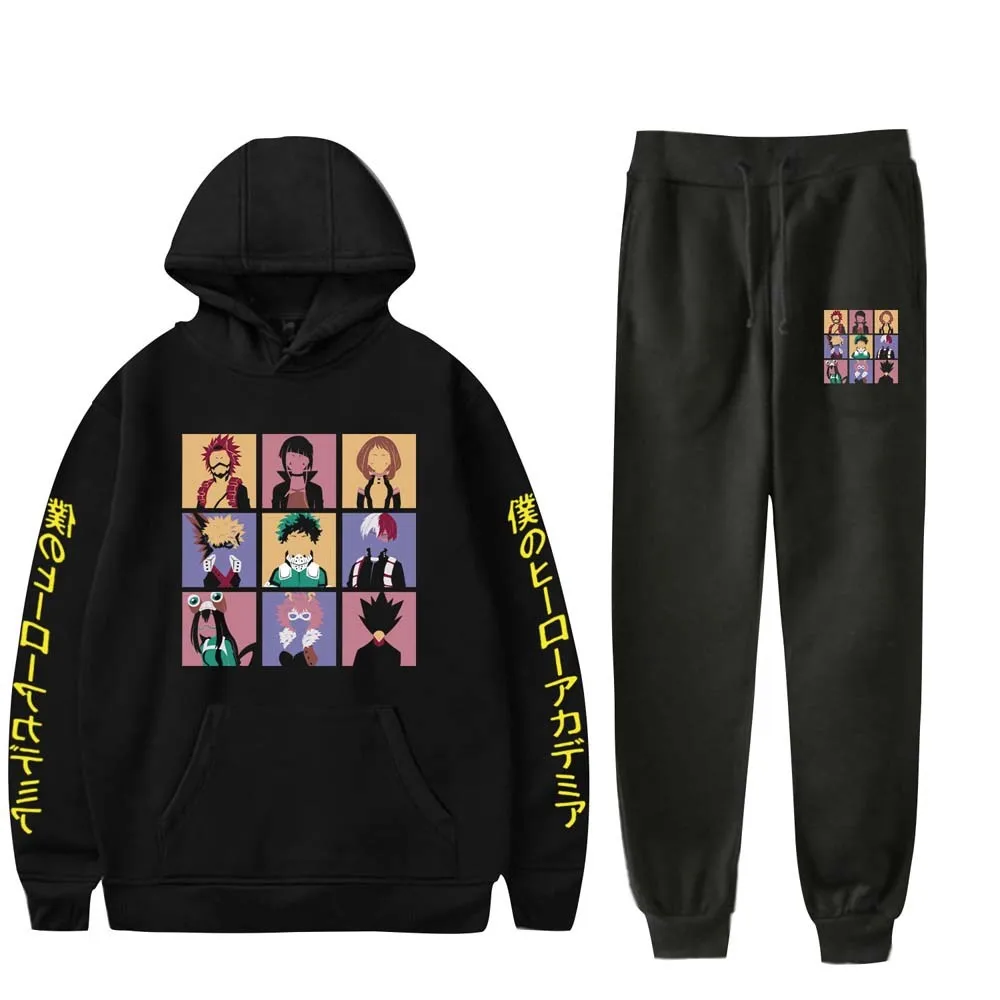 

My Hero Academia Hoodies and Sweatpants Two Piece Set Mens Womens Anime Cosplay Hooded Sweatshirts Tracksuits Suit 2021 New Top