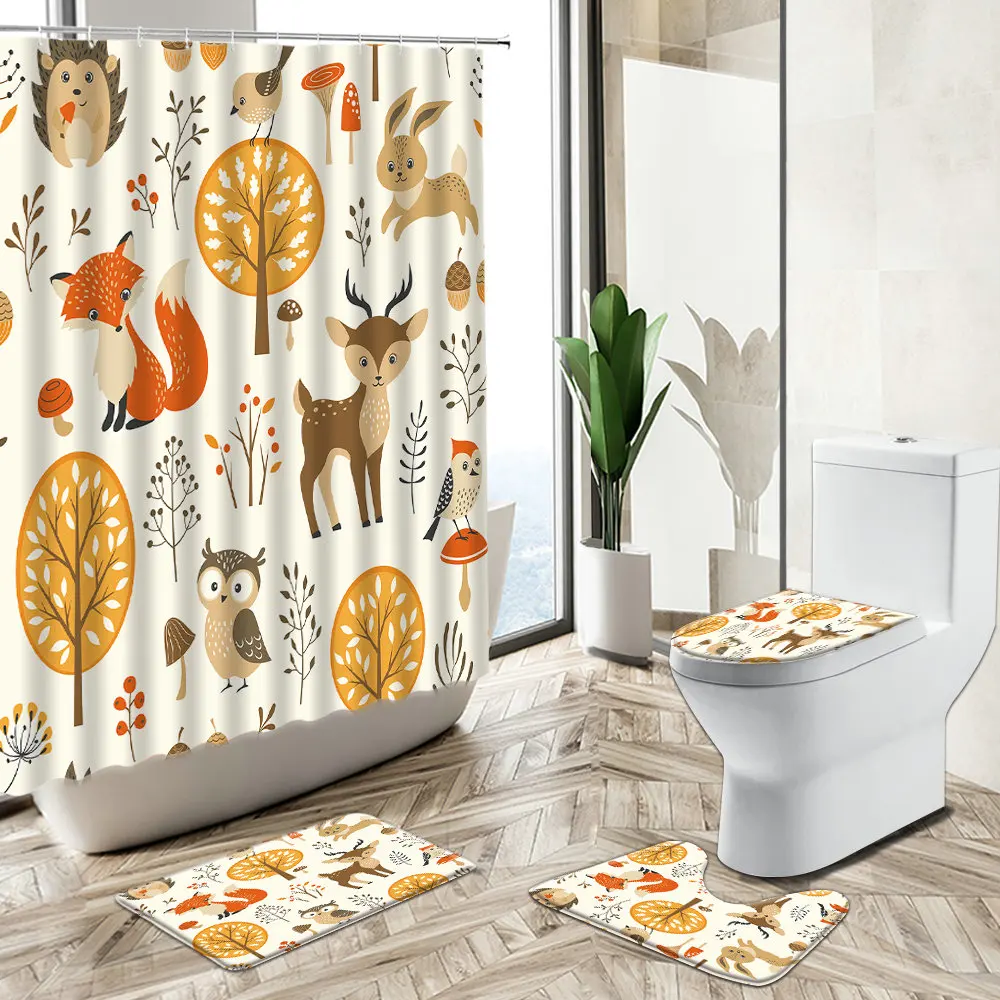 С милой совой душ Шторы животные из мультфильмов лиса цветок лист Нескользящая
