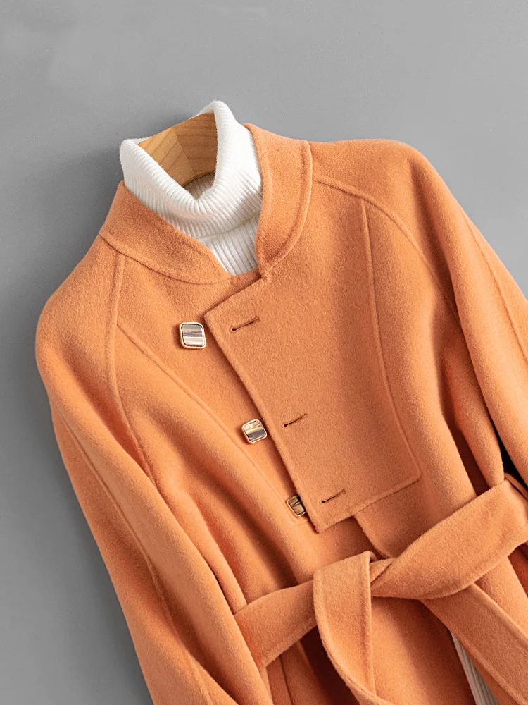 

Orange Double Faced Cashmere Overcoat for Women in Autumn and Winter 2021
