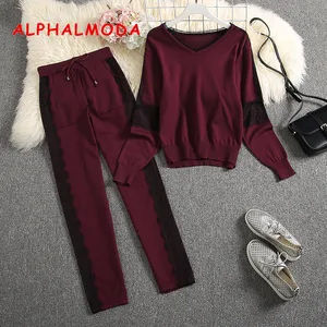 Комплект женский трикотажный ALPHALMODA, свитер и штаны, на зиму, 2019