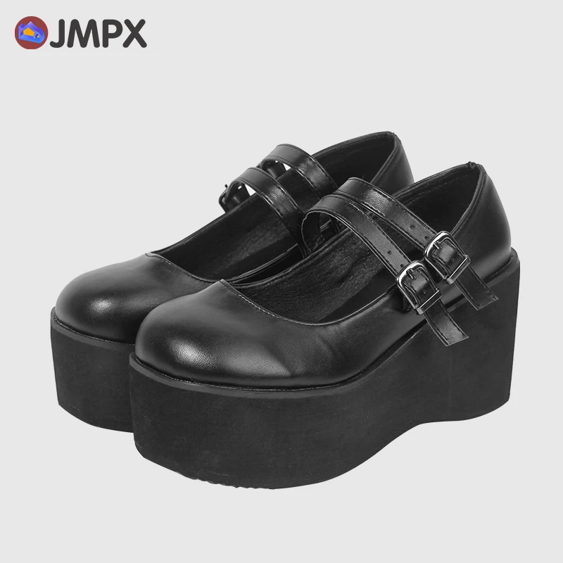 JMPX Brand Women Shoes Platform Pumps Lolita Shoes Gothic Punk Woman Wedges Shoes Big Size 43 High Heels Pumps Mary Janes Shoes