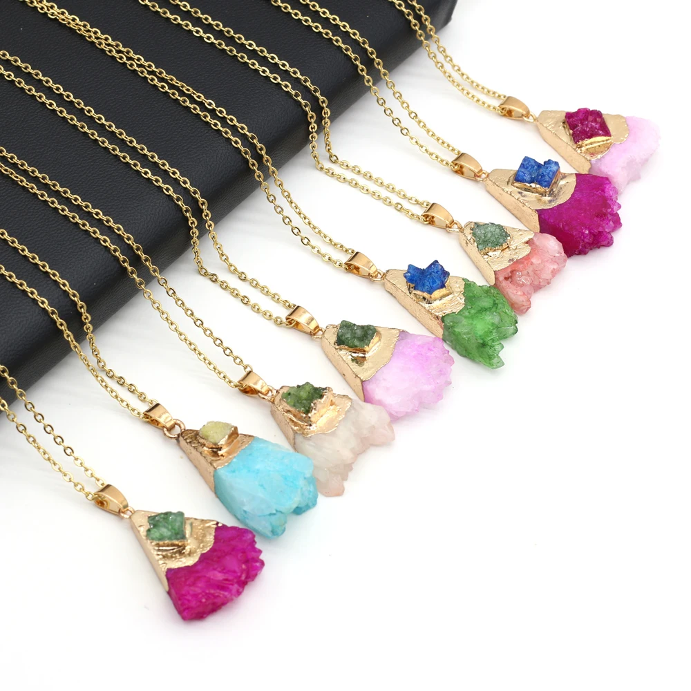 

Trendy Natural Agates Druzy Pendant Necklace Irregular Multi-color Druzy Chain Necklace Jewelry for Women Reiki Heal Gifts