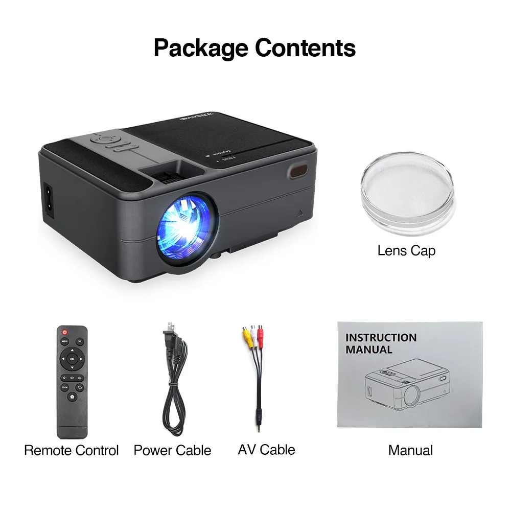 

CAIWEI Mini Portable Wifi Projector Wireless HD USB Support 1080P Airplay Miracast for iOS Android Phone Tablet TV DVD Laptop