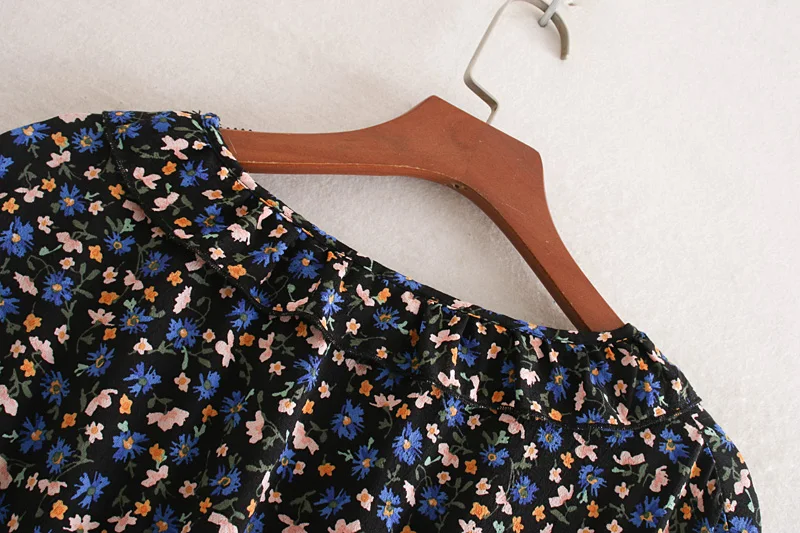 Женское мини платье осень 2019 Новое поступление цветочные принты v образным