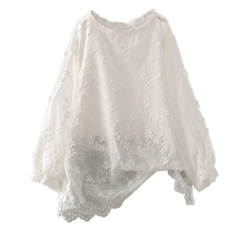 

Embroidered Cotton Fashion Shirts Female 2020 Autumn New Wild Women Blouses and Tops Nine Sleeve Women Clothing F948