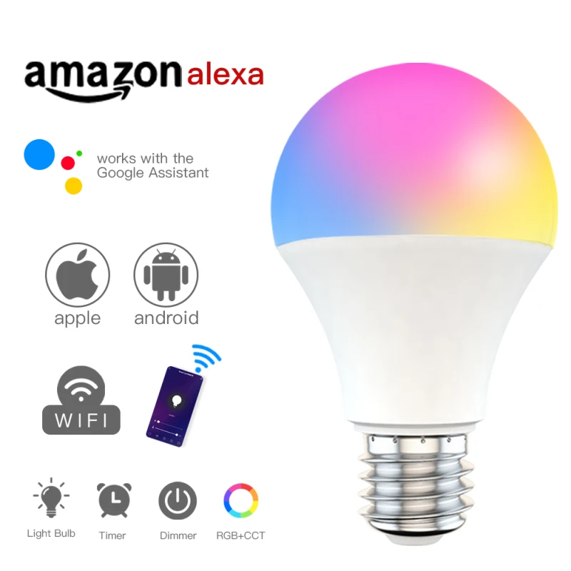 

15W WiFi Smart Light Bulb E27 B22 Dimmable RGB+CCT 85-260V Smart Light Bulb Voice Control Timing Work With Alexa Google Home