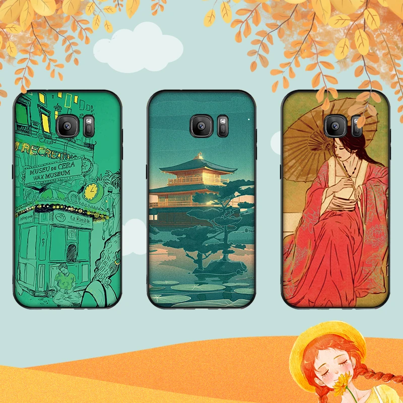 Японское искусство Мягкий силиконовый чехол для телефона Samsung Galaxy S6 S8 край S7 S9