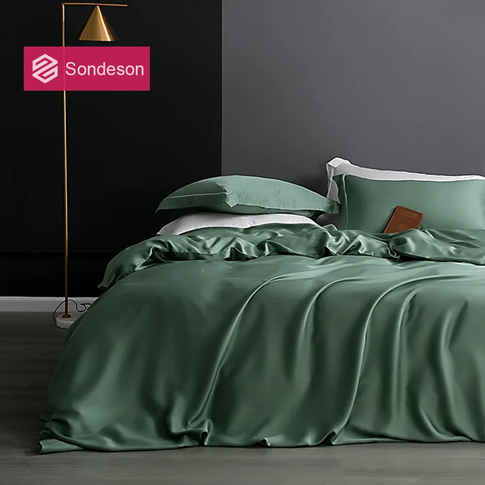

Luxury 100% Silk Green Bedding Set 25 Momme Silk Healthy Skin Duvet Cover Set Flat Sheet Bed Set Pillowcase Queen King