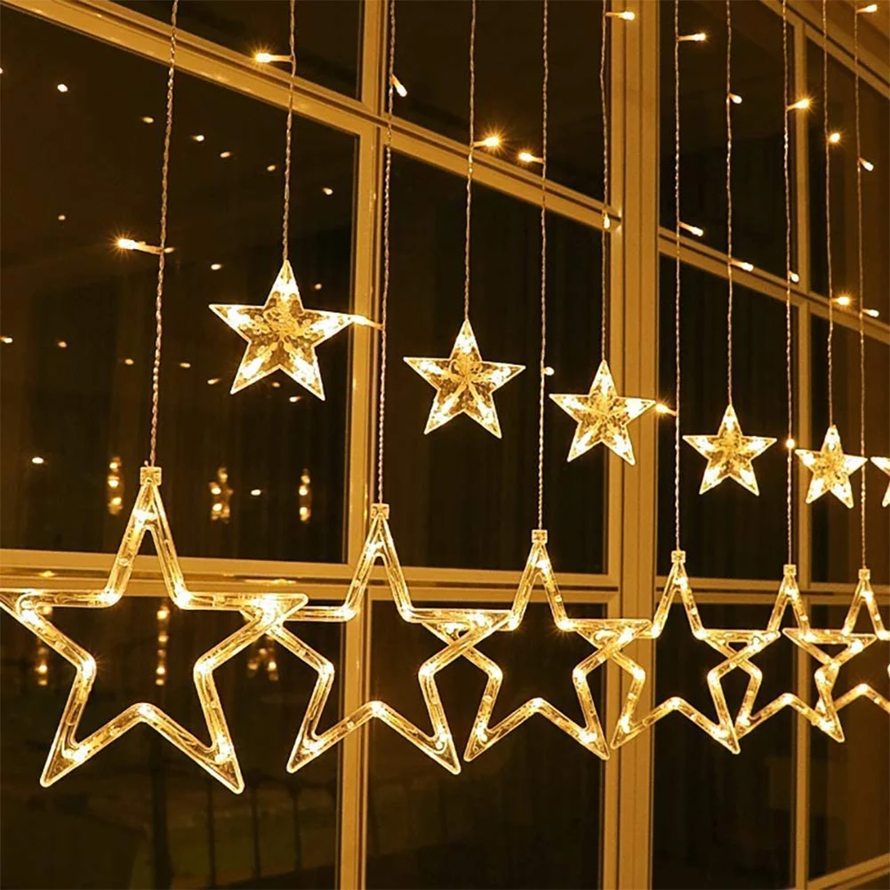 

LED Star String Lights Christmas Window Curtain String Lights Remote Control USB Fairy Lamp Home Room Party Decoration