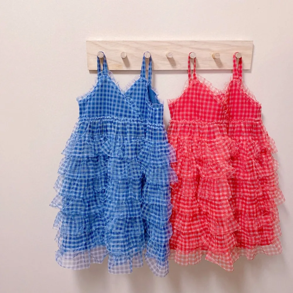 Обувь для девочек 2021 летнее платье из сетчатой ткани в клетку с рисунком