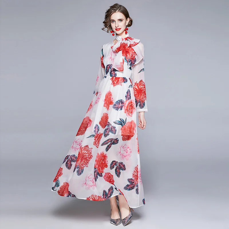 

Летнее элегантное платье для женщин с принтом роз Макси платье Новые Модные женские резиновые сапоги, дизайн в ретро стиле, длинный рукав в ...