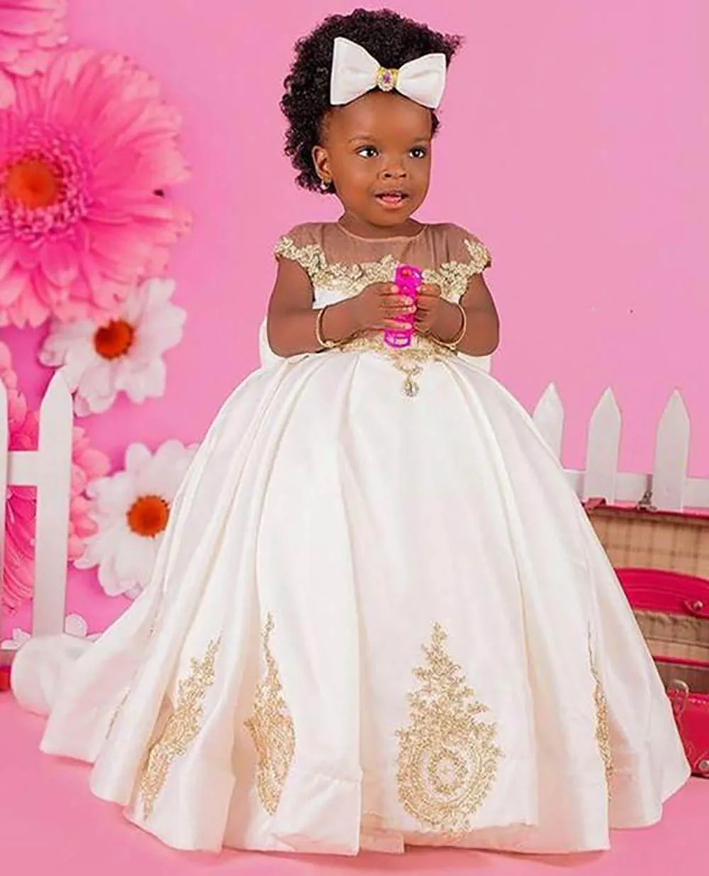 

Flower Girls Dresses Girls Pageant Wedding Party Events Kids Formal Wear Ball Gown Applique Satin Birthday Christmas