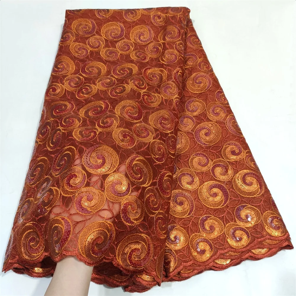 

Новейшие нигерийские кружева 2022 Высокое качество оранжевые французские Африканские кружева Ткань 5 ярдов шнур Нигерия кружевной материал 2021