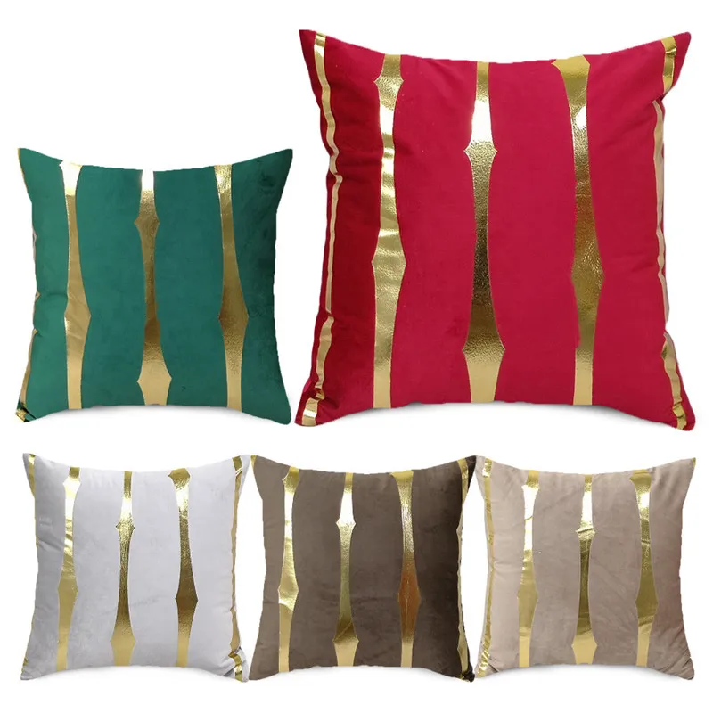Fuwatacchi Gold Foli Geometric Lines Cushion Cover Striped Velvet Pillow Covers For Home Sofa Chair Decorative Throw Pillowcases | Дом и сад