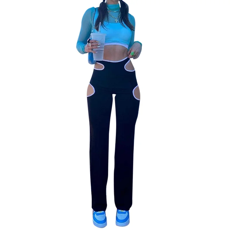 

WannaThis Hollow Out Women's Pants Hight Waist Long Pencil Pants Elastic Fitness Trousers Summer Pantalones Women-clothing 2021