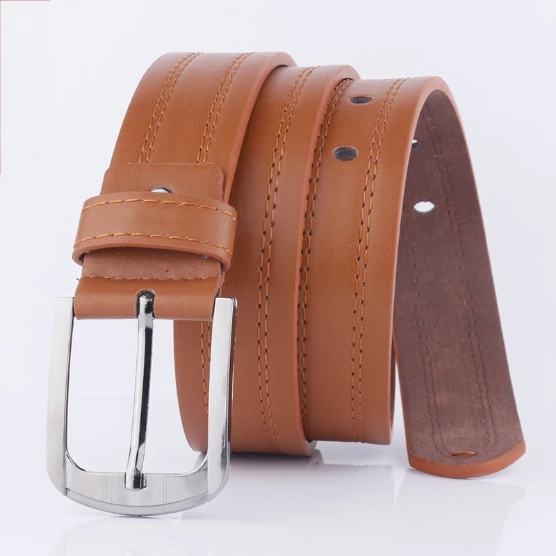 Высокое качество мужской ремень Одноцветный имитация кожи пряжка Повседневный
