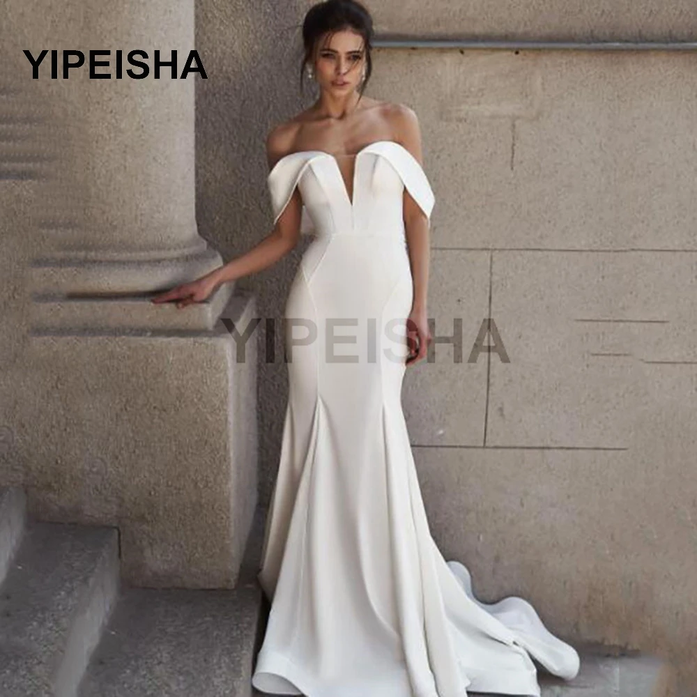 

2021 New Boat Neck Cap Sleeves Evening Dress Mermaid Backless Floor Length Sweep Train Prom Party Gown robes de soirée