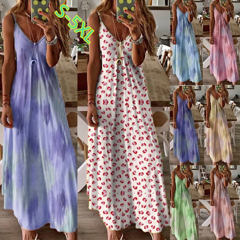 Женское свободное платье на бретельках летнее с бантом в стиле бохо Повседневное