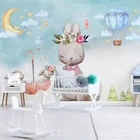 Настенная роспись на заказ, 3D Ручная роспись, мультяшный кролик, воздушные шары, детская комната, украшение для спальни, фотообои, домашний декор