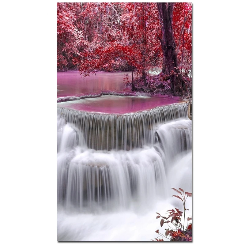 Полный Круглый квадратный алмаз 5D DIY Алмазная картина водопад красный клен