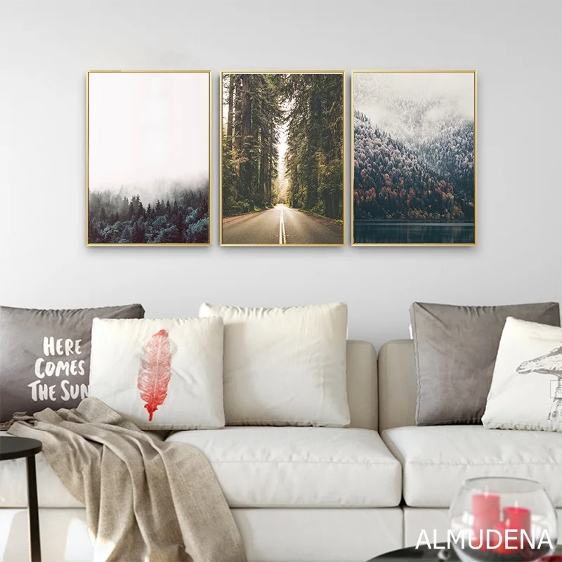 Современные Настенные постеры с лесными скандинавскими пейзажами и принтами