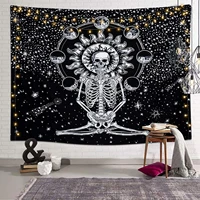 skull tapestry wall hanging meditation skeleton tapestries black and white moon eclipse starry night sky tapestry 150x200cm
