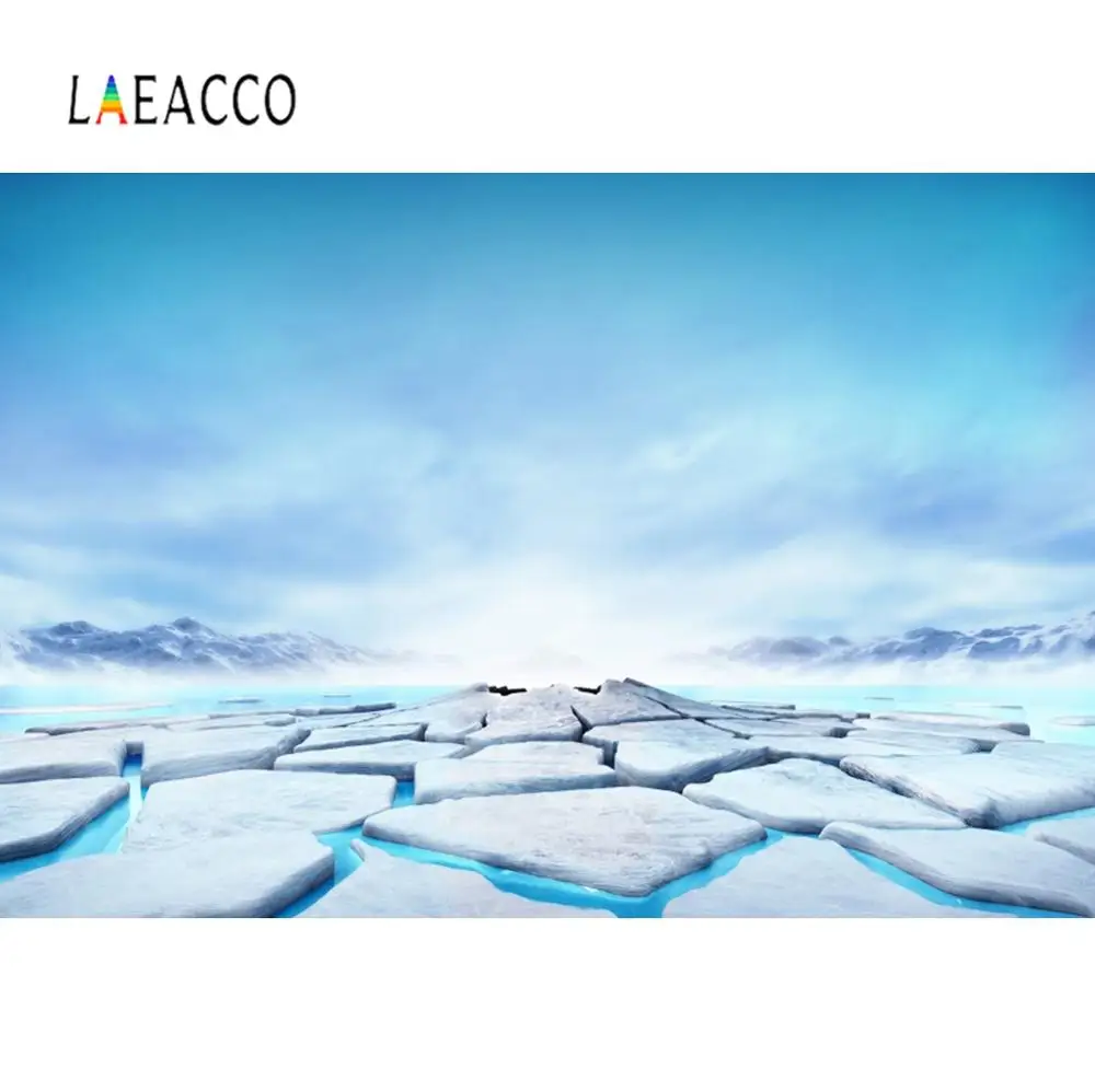 Фон для фотосъемки с изображением горы зимы снега озера треснувшего льда|Фон