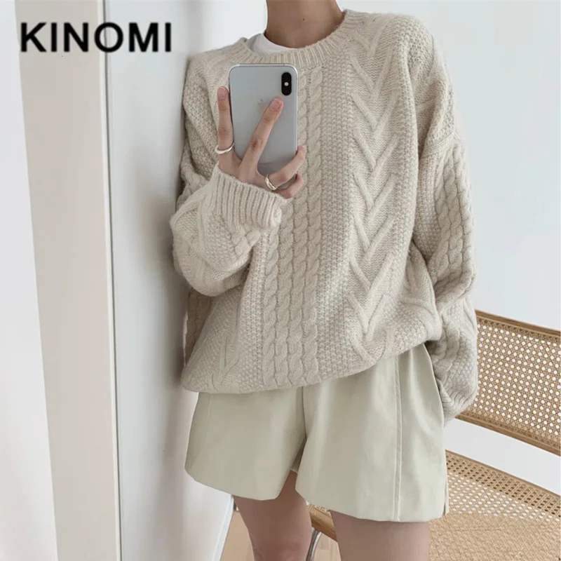 KINOMI Осень Зима теплые женские свитера пуловер корейский стиль минималистичный