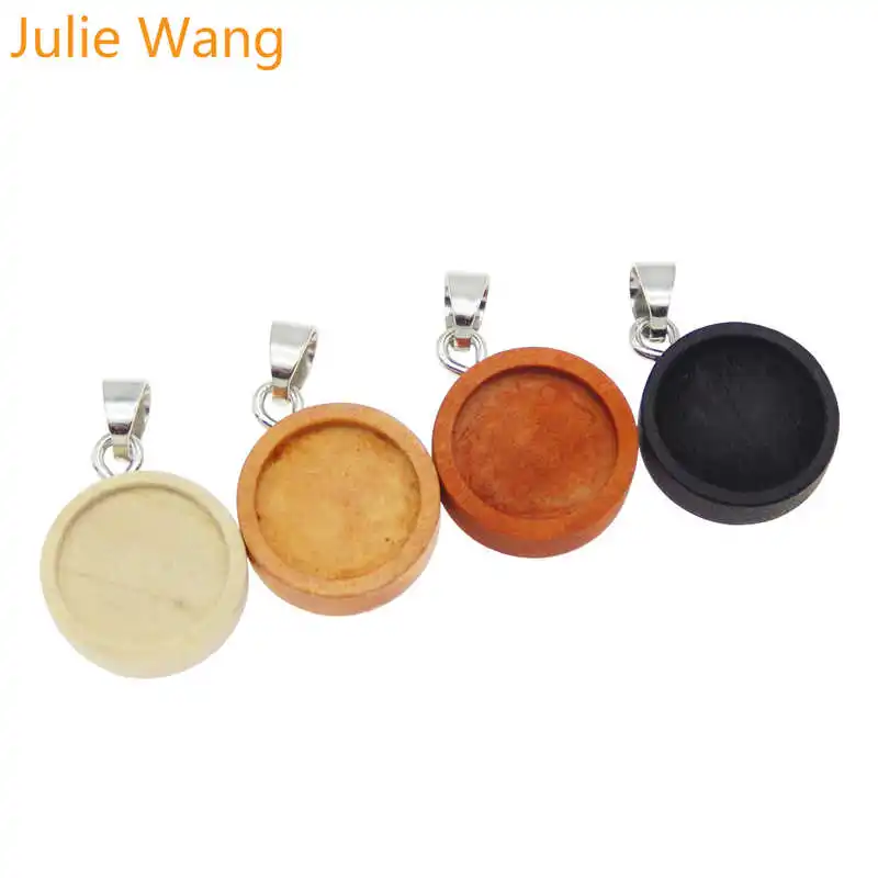 Julie Wang 4 шт. деревянный круглый кабошон базовые настройки с крючками подвески
