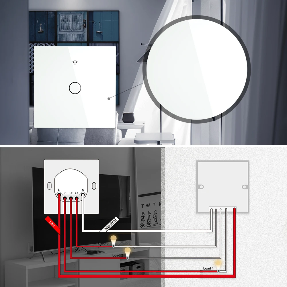 

White WiFi Smart Wall Touch Light Switch Smart Life Tuya APP Wireless Remote Control Work with Alexa Echo Google Home